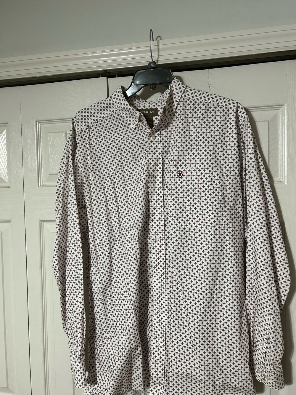 Ariat White Button-Down Shirt with Burgundy Geometric Print